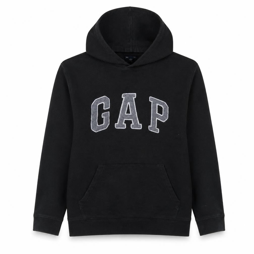 Front view of Gap men’s black xl pullover hoodie fleece logo sweatshirt