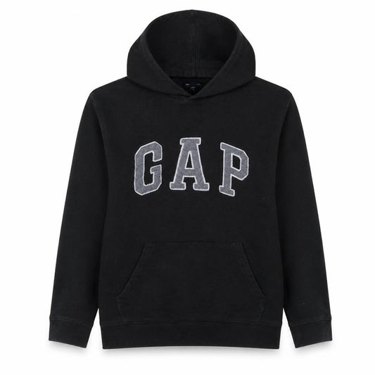 Front view of Gap men’s black xl pullover hoodie fleece logo sweatshirt