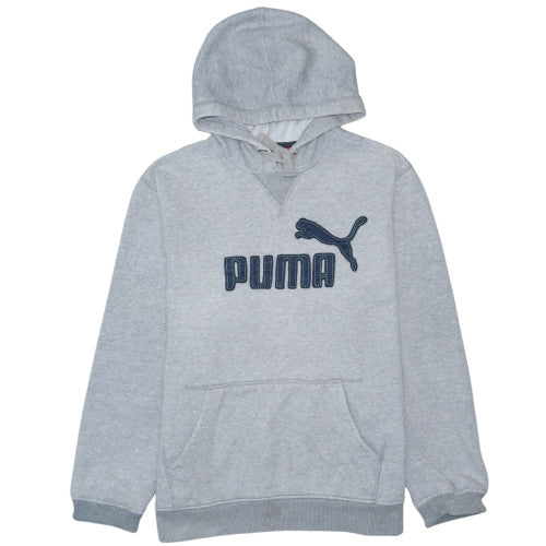Puma Men's Grey Hoodie Large Pullover Logo Cotton Blend Casual