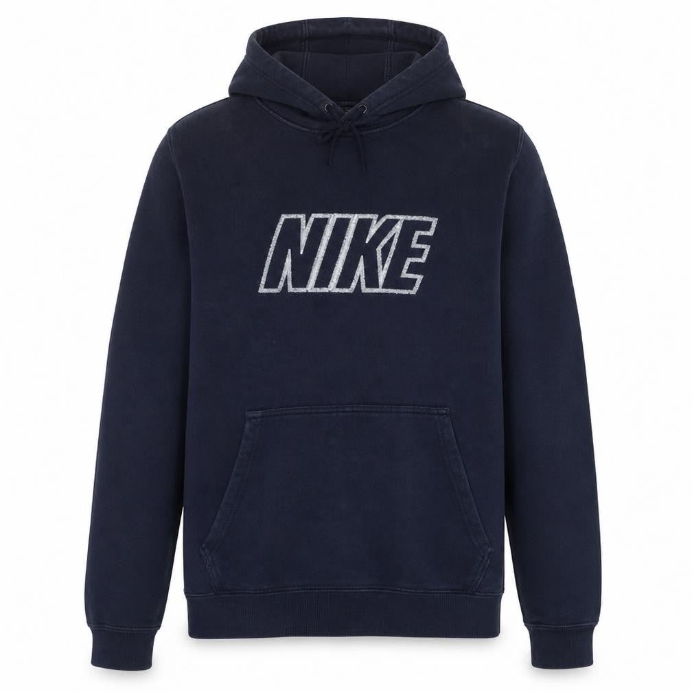 Front view of Nike Men's Blue Pullover Hoodie, size M, Regular Fit Fleece Sweatshirt