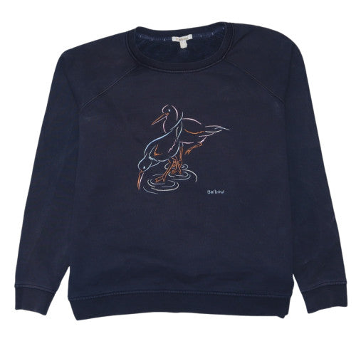 Barbour Womens Navy Blue Sweatshirt Size 12 Cotton Bird Print