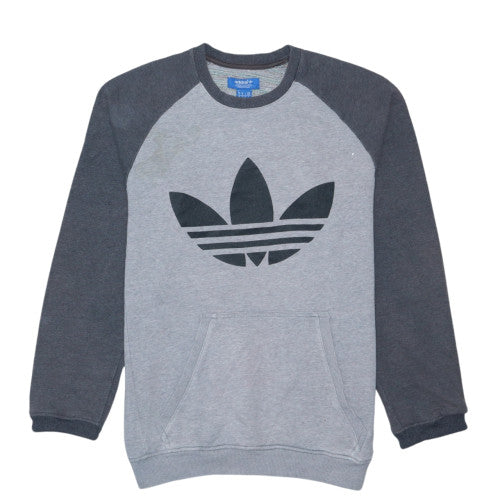 Adidas Mens Grey Pullover Sweatshirt M Crew Neck Logo Sportswear