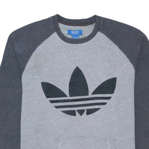 Adidas Mens Grey Pullover Sweatshirt M Crew Neck Logo Sportswear