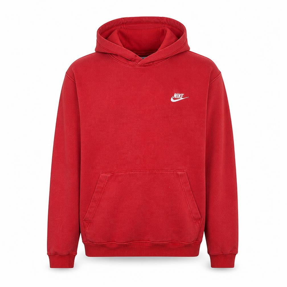 Front view of Nike Men's Red Pullover Hoodie Small Logo Fleece Sweatshirt