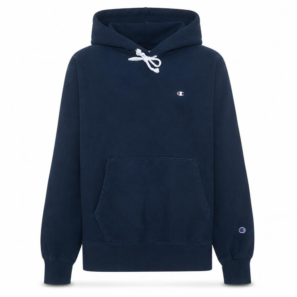 Front view of Champion Men's Blue Pullover Hoodie Medium Fleece Sweatshirt