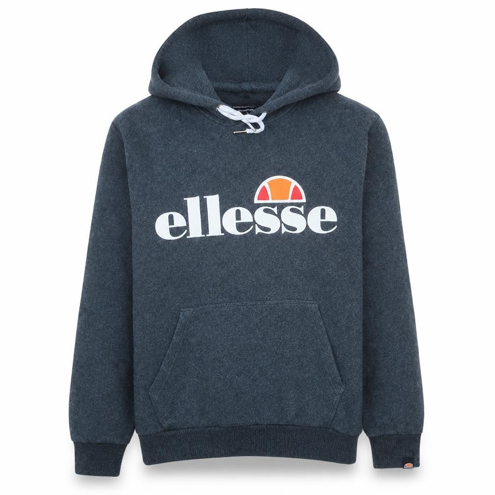 Front view of Ellesse Women's Grey Pullover Hoodie UK 10 Cotton Blend Logo Sweatshirt