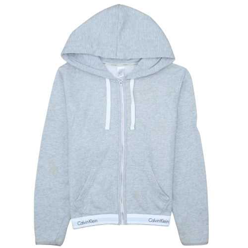 Calvin Klein Women's Grey Full Zip Hoodie L Cotton Blend Sleepwear
