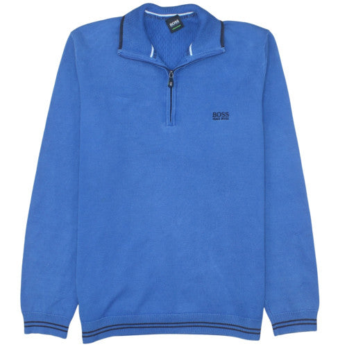 Hugo Boss Men's Blue XL 1/2 Zip Cotton Jumper