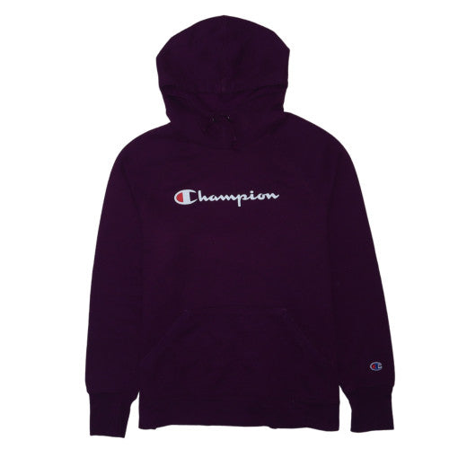 Champion Women's Purple Pullover Hoodie L Logo Print Sweatshirt