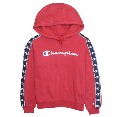 Champion Womens Red Pullover Hoodie Small 100% Cotton Logo Detail