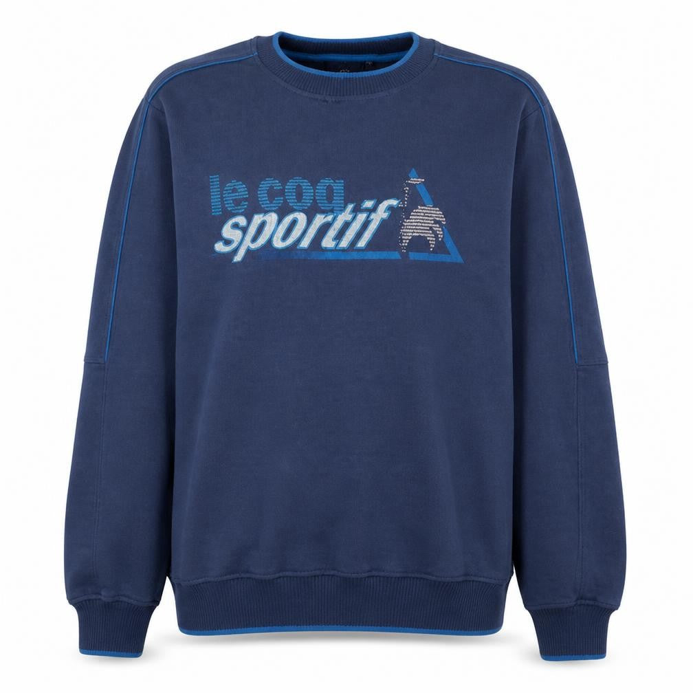 Front view of Le Coq Sportif Men's Blue XL Pullover Sweatshirt Logo Fleece