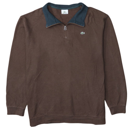 Lacoste Men’s Brown 1/4 Zip Collared Sweatshirt 2XL Regular Fit