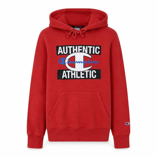 Front view of Champion Men's Red Pullover Hoodie S Authentic Athletic Fleece