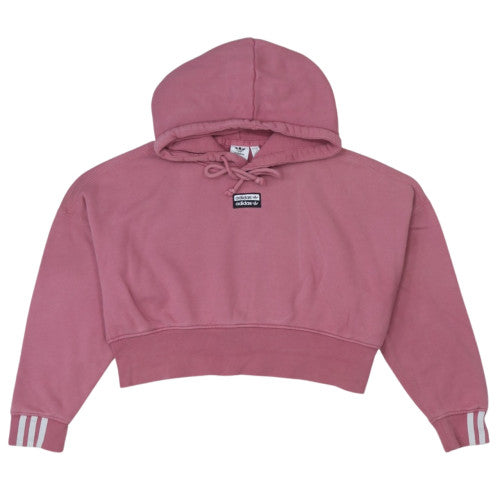 Adidas Women Pink Cropped Pullover Hoodie Size 10 Logo Lace Up