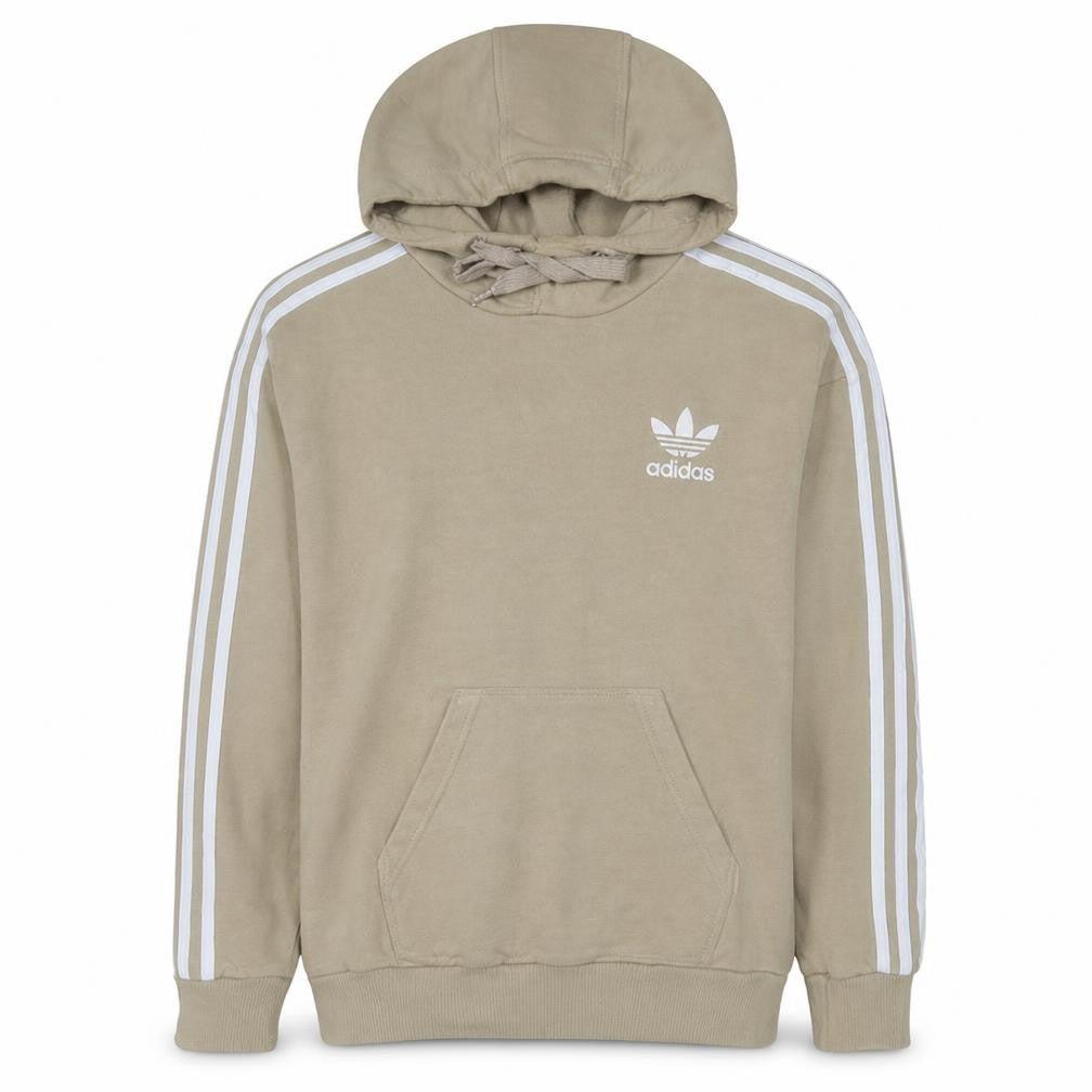 Front view of Adidas women’s beige pullover hoodie, size UK 10, hooded sweatshirt