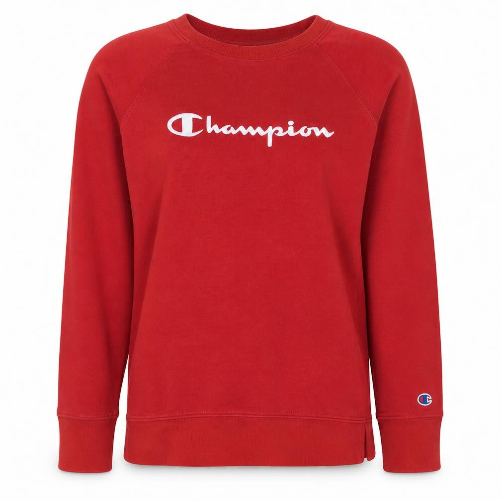 Front view of Champion Women's Red Crew Neck Pullover Sweatshirt, size M