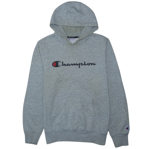 Champion Men's Grey Pullover Hoodie L Logo Fleece Sweatshirt