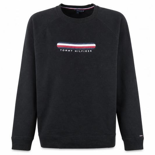 Front view of Tommy Hilfiger Men's Black Logo Crew Neck Sweatshirt, size M