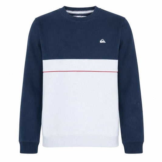 Front view of Quiksilver men’s blue white colour block crew sweatshirt, size S