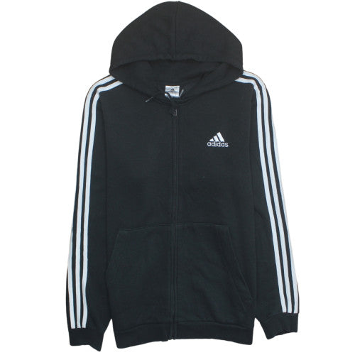 Adidas Men's Black XL Full Zip Hoodie with Logo Stripes