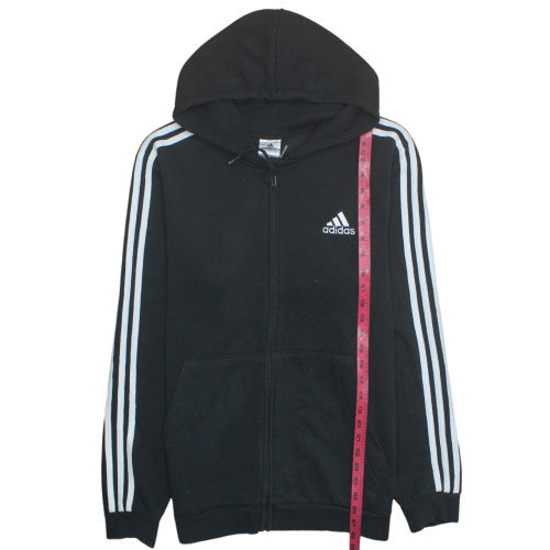 Adidas Men's Black XL Full Zip Hoodie with Logo Stripes