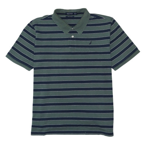 Nautica Men's Green Striped Pima Cotton Polo Shirt XL