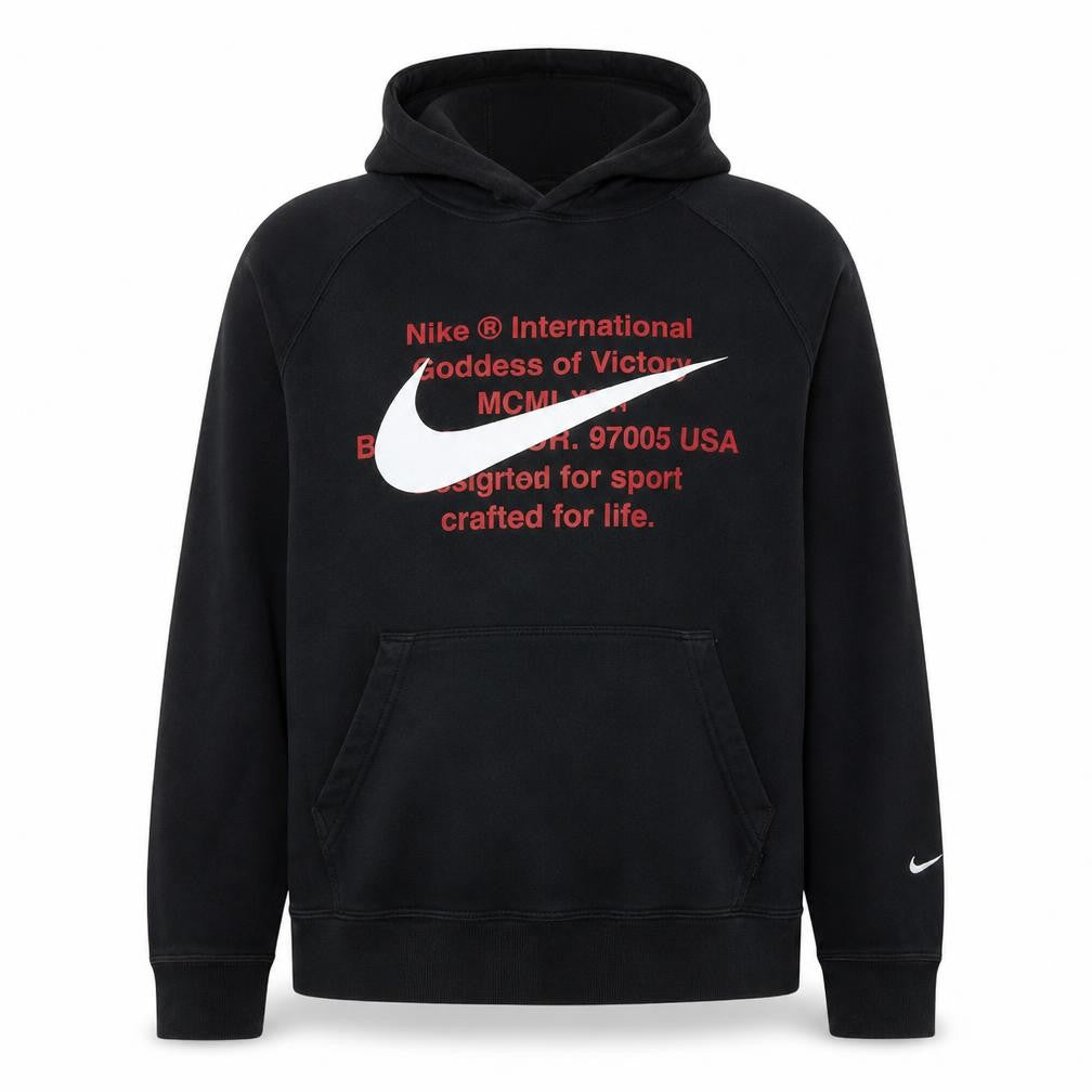 Front view of Nike Men’s Black Pullover Hoodie L Logo Graphic Fleece Sweatshirt