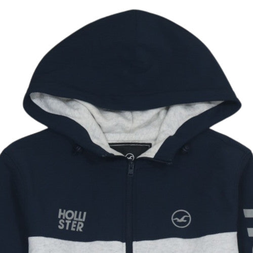 Hollister Men's Blue Grey Full Zip Hoodie L Logo Print