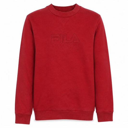 Front view of Fila women’s red crew neck pullover sweatshirt, size UK 10, cotton blend