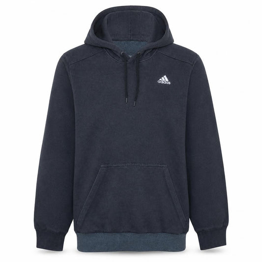 Front view of Adidas Men's Black Medium Pullover Fleece Hoodie Sweatshirt