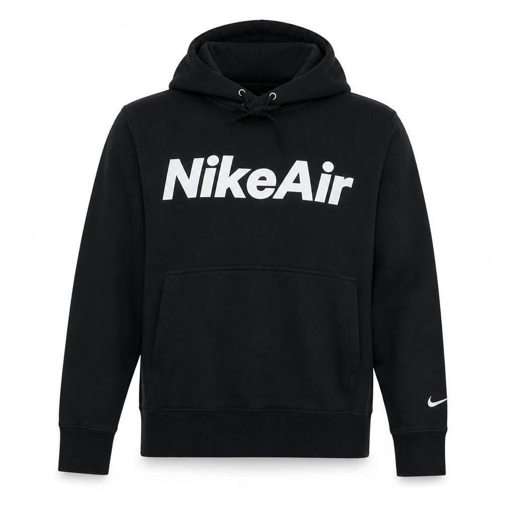 Front view of Nike Air Men's Black Pullover Hoodie, size S, Regular Fit Fleece