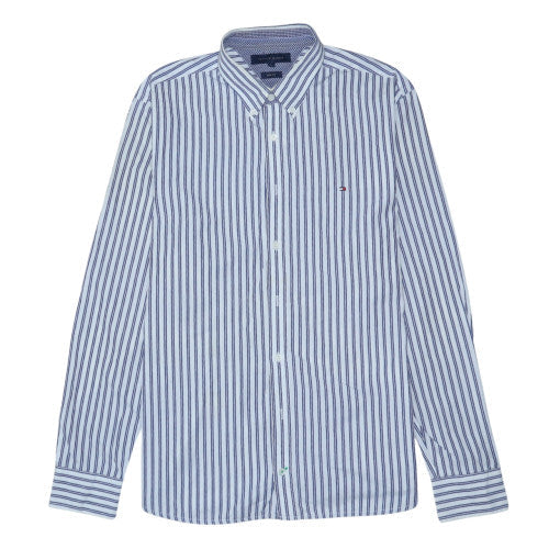 Tommy Hilfiger Men's Blue Slim Fit Striped Button-Up Shirt XL