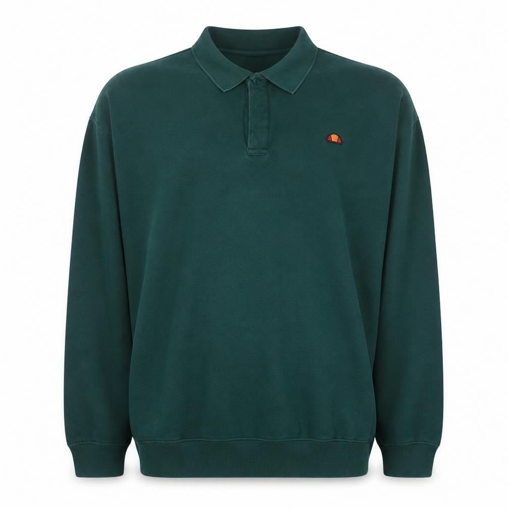 Front view of Ellesse Men’s Green Collared Henley Sweatshirt 2XL Regular Fit