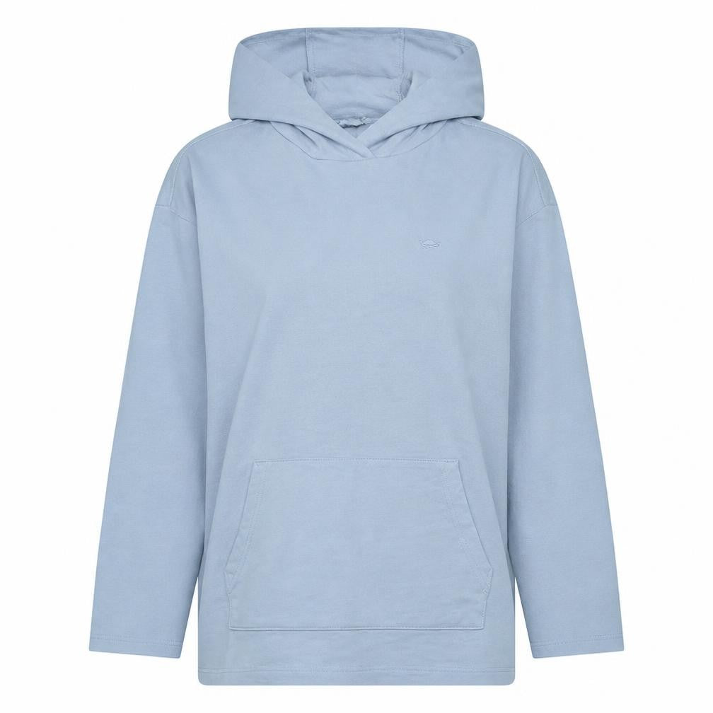 Front view of Adidas women’s blue pullover hoodie, size UK 16, cotton blend casual