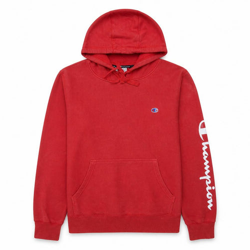 Champion Men's Red XL Pullover Hoodie with Logo Sleeve & Kangaroo Pocket