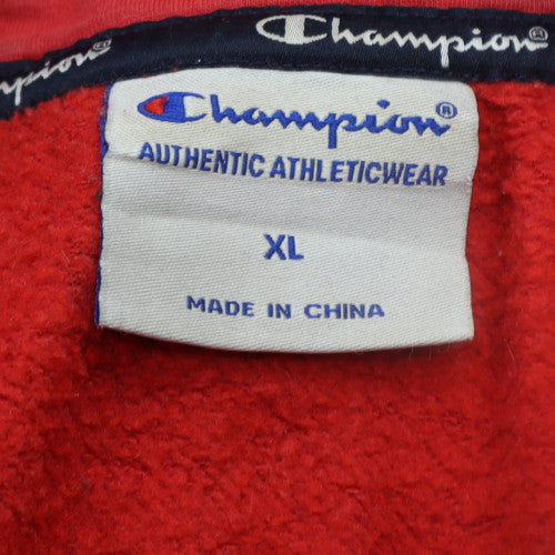 Champion Men's Red XL Pullover Hoodie with Logo Sleeve & Kangaroo Pocket