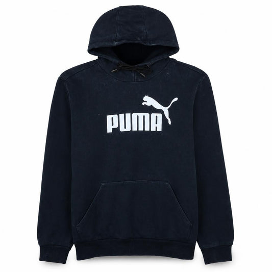 Front view of Puma men’s black pullover hoodie m sports logo fleece sweatshirt