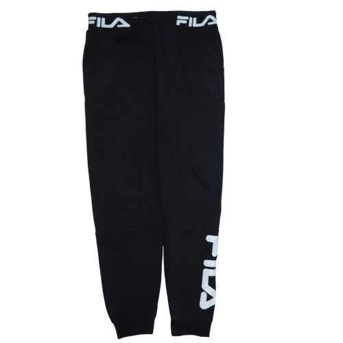 FILA Men's Black Jogger Trousers L Cotton Blend Logo Cuffed