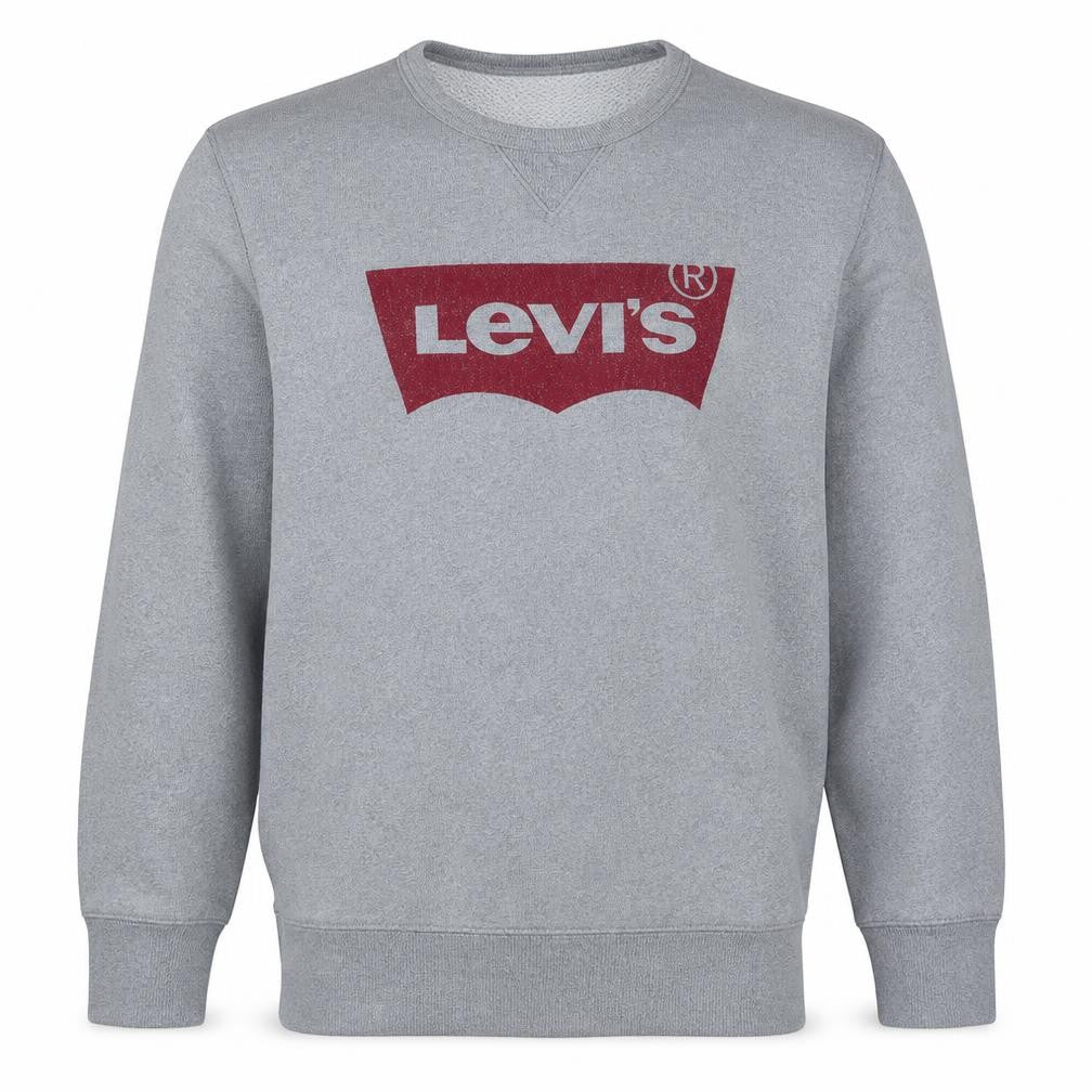 Front view of Levi's Men's Grey XL Crew Neck Pullover Graphic Sweatshirt