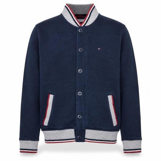 Front view of Tommy Hilfiger Men Blue Varsity Jacket, size L, Cotton Blend