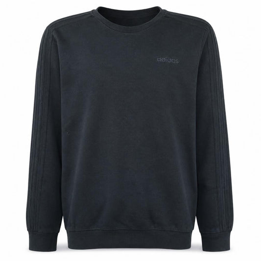 Front view of Adidas men’s black m crew neck pullover sweatshirt classic style