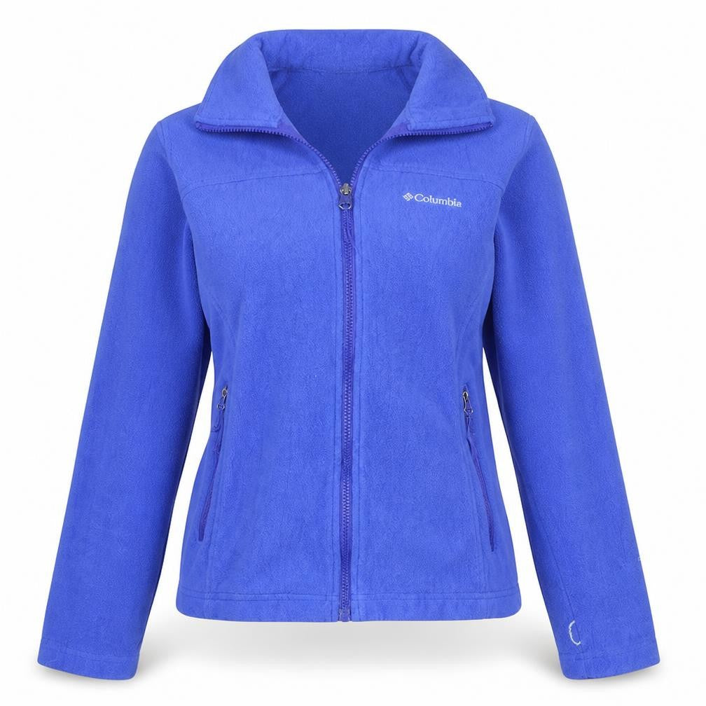 Front view of Columbia women’s blue xs fleece full zip jacket