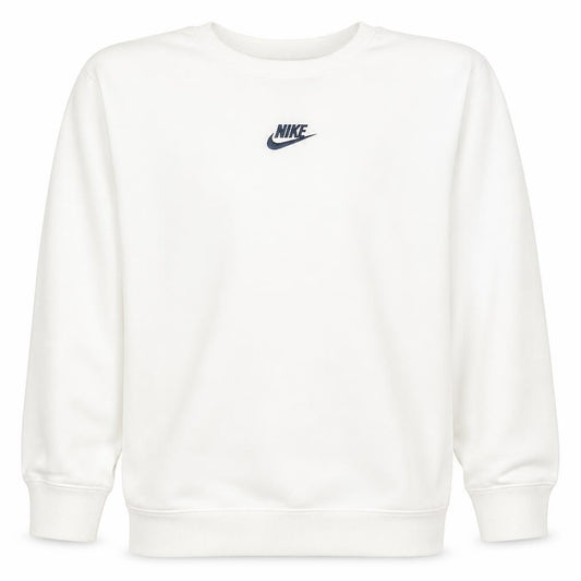 Front view of Nike boys’ white xl pullover fleece sweatshirt with logo crew neck