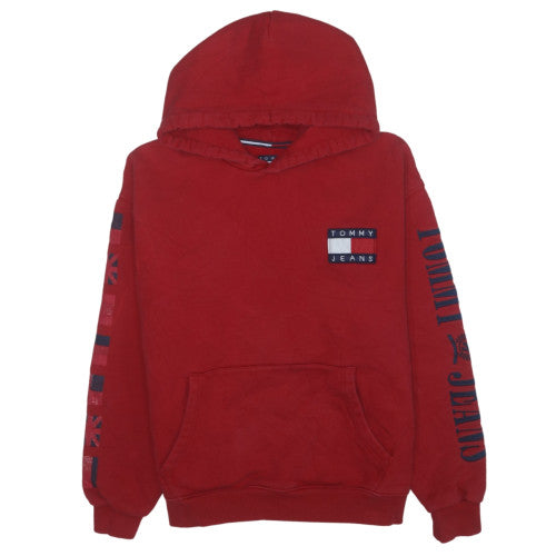 Tommy Jeans Men’s Red Pullover Hoodie M Logo Graphic Fleece