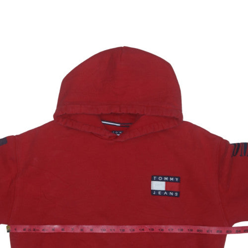 Tommy Jeans Men’s Red Pullover Hoodie M Logo Graphic Fleece