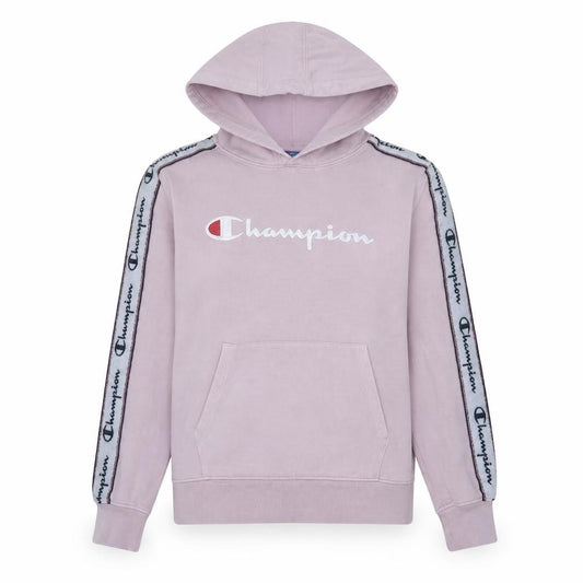 Front view of Champion women’s pink xs pullover hoodie logo hooded sweatshirt