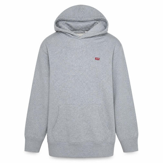 Front view of Levi's Men's Grey Pullover Hoodie, size M, Regular Fit Logo Fleece