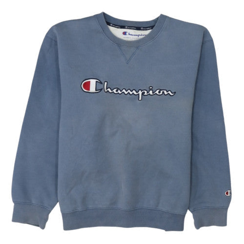 Champion Men's Blue Crew Neck Embroidered Logo Pullover Sweatshirt L