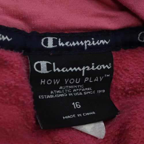 Champion Womens Pink Hoodie Size 16 Pullover Cotton Blend Logo Casual