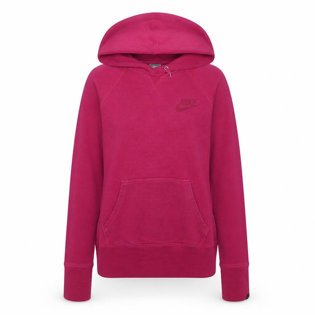 Front view of Nike women’s pink pullover hoodie large 100% cotton sportswear